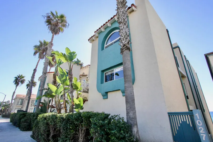 Tall palms and blue skies at the Oceanfront Paradise in Oceanside, California