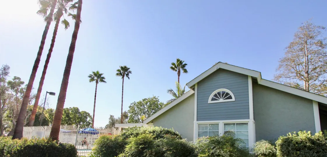 Park Circle Community Apartments in Oceanside, California, Pool with Palm Trees