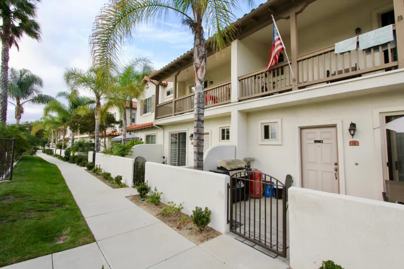Private patios and balconies at Rancho Rose in Oceanside, California