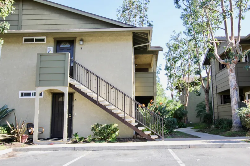 Steps leading to second story of River Trail home in Oceanside, Califoria
