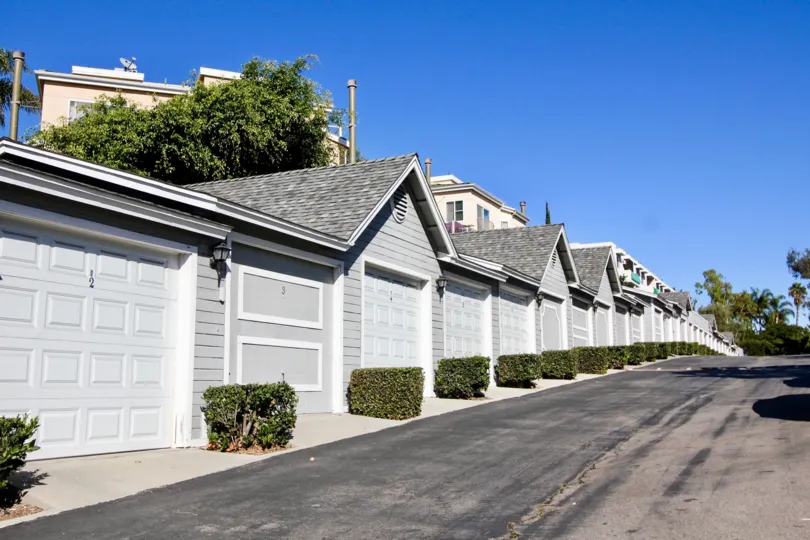 Garages. Sandpiper Cove. Oceanside, California. Sunny.