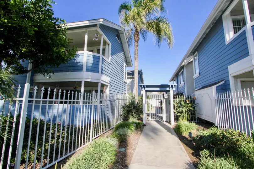 A blue apartment complex in the Sea Village area in Oceanside CA