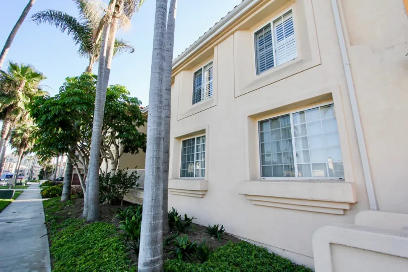 A Single family house of Villa Pacific with beautiful windows and around trees of Oceanside, California
