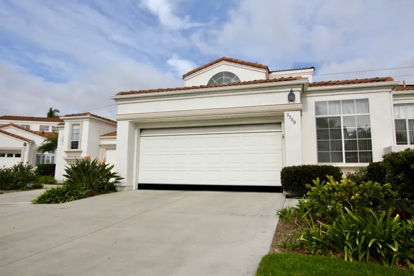 An outside view of a garage in the Villa Trieste community in Oceanside CA