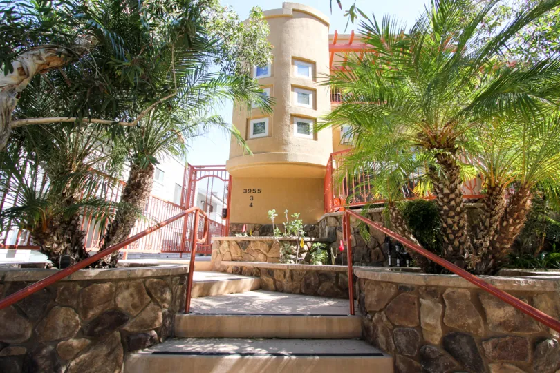The sunny day in the 3955 Gresham Condos, which is full of greenery.