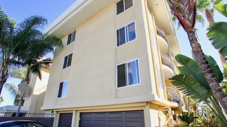 Beautifully painted community of Bayview Condos in Pacific Beach, California.