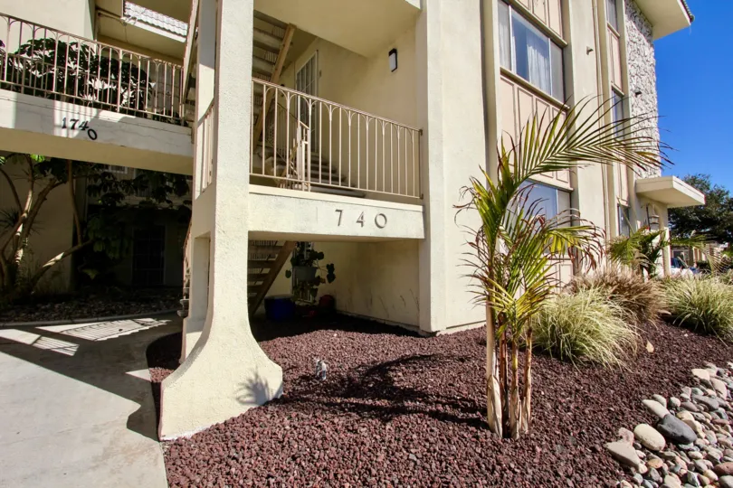 Each Balcony of the apartment in Camelot has number 1740 with plants and rock in front of it