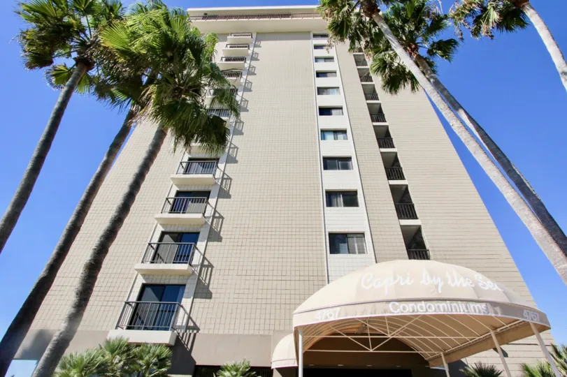 view of front of a condominium in Capri by the Sea, long elegant high class condos