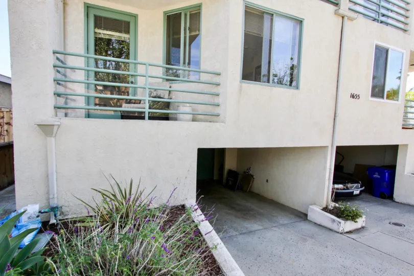 Side view with garage entrance of Chalcedony Townhomes, Pacific Beach, CA