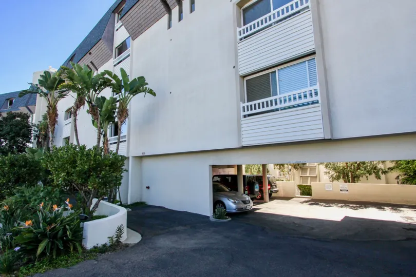 Entrance to covered carports under the Crown Point Villas
