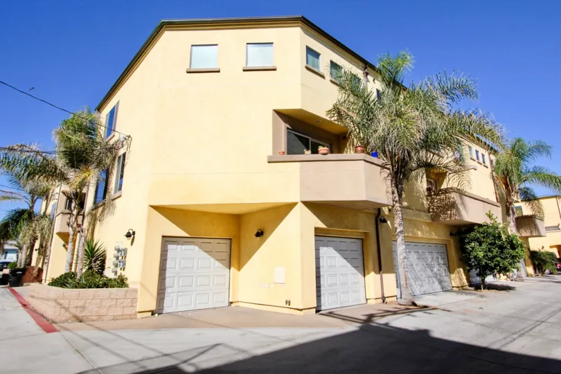 View of Garages and Terraces at Diamond Pointe at the Ocean Condos, Pacific Beach, CA
