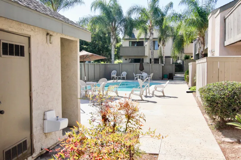 A sunny and warm pool spot at La Portola housing community