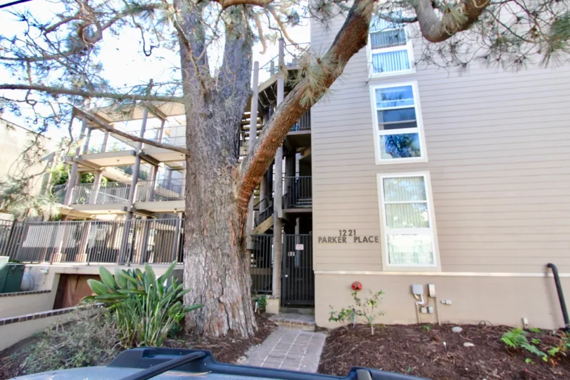 A landscaped walkway to the Mission Bay Parker Place community