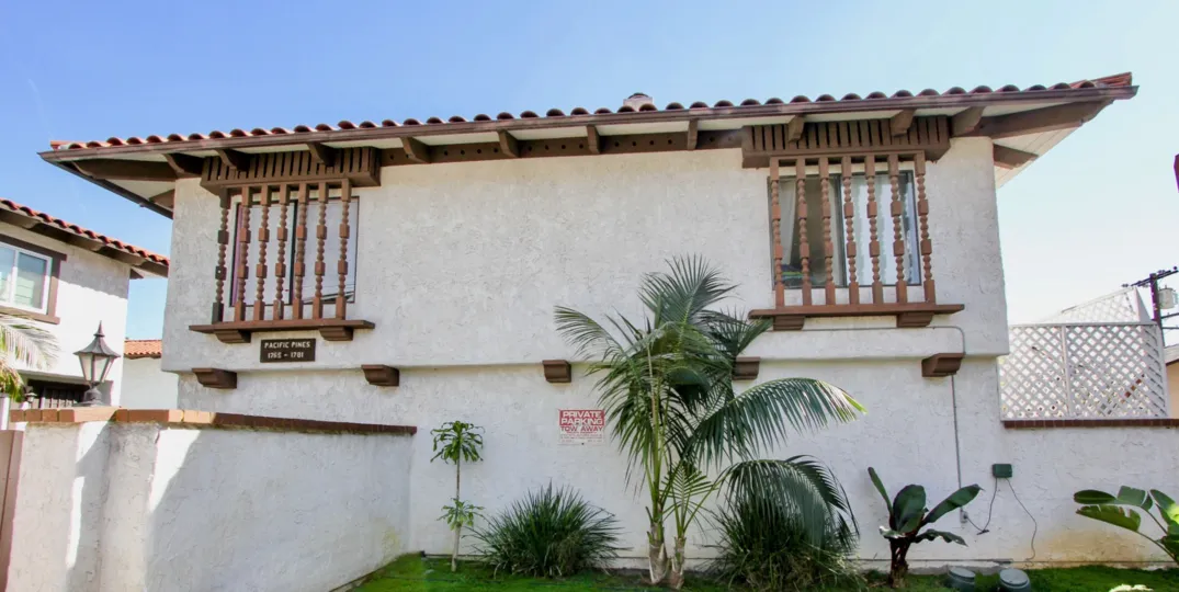 A sunny day at the Pacific Pines condominium complex in Pacific Beach, CA.
