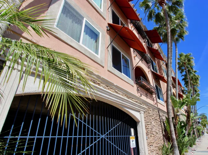 Gated garage entrance to the Pacific Shores condos
