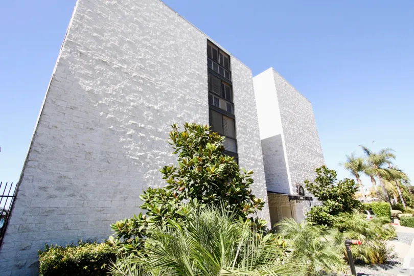 Large, modern apartment complex called Riviera Shores of Pacific Beach, California.