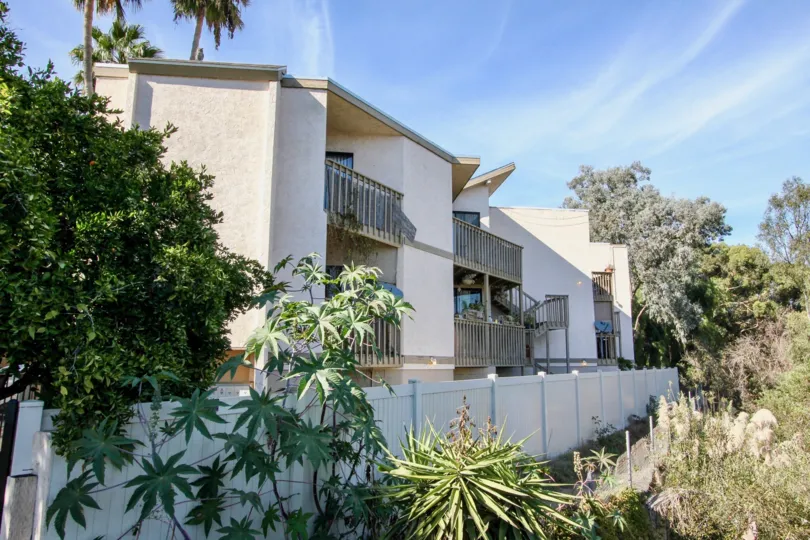 A sunny day at the Rose Creek condo complex in Pacific Beach, CA.