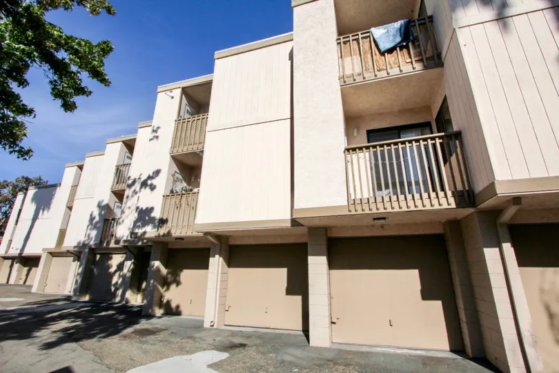 Enclosed garages at Rose Creek in Pacific Beach, California.