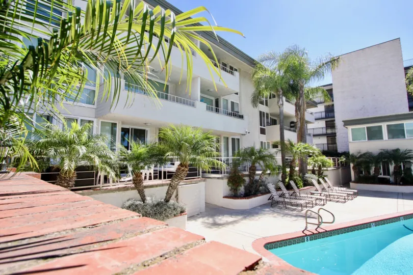 Sail Bay Shores apartments with it's swimming pool facility in Pacific Beach, California