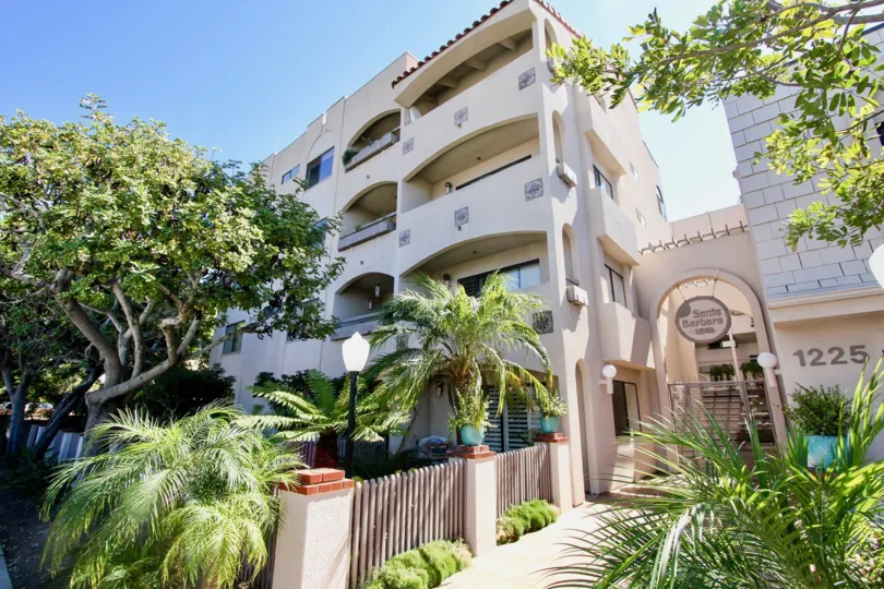 A low-rise residences in the Santa Barbara community with pastel color paints and terraces.