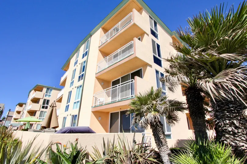 A four story town home building located in the Seashore Community at Pacific Beach CA
