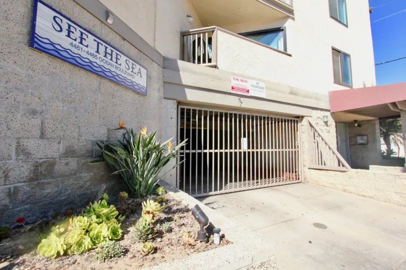 Enclosed parking at See the Sea in Pacific Beach, California.