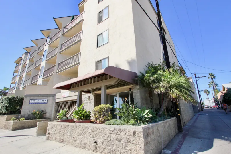 A five-story residential building in the See the Sea community of Pacific Beach, California