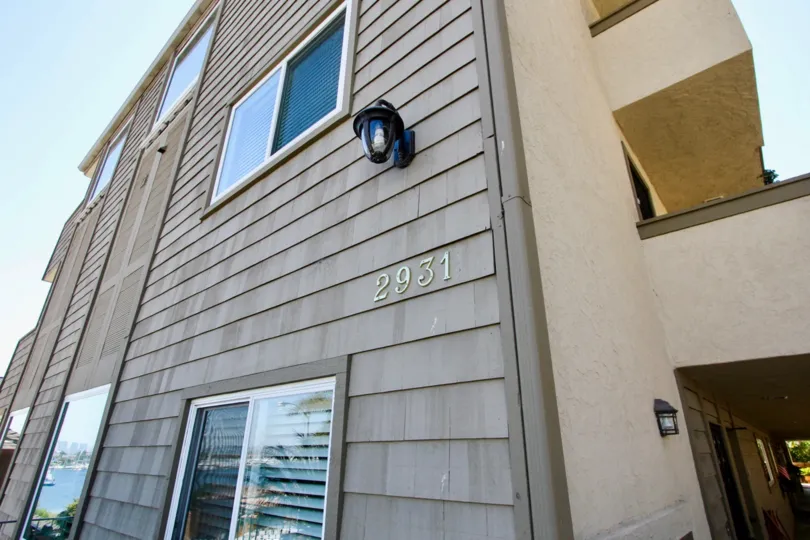 The exterior of an apartment building in La Playa Bayshore in Point Loma, California.