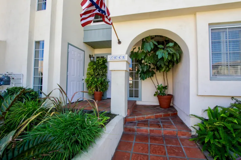 The lovely exterior of the homes at La Playa Blanca in Point Loma, CA