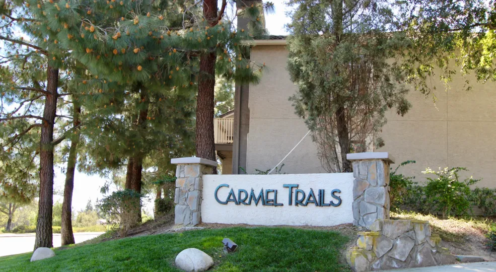A sunny day in Carmer Trails villa with long trees, grasses and bushes