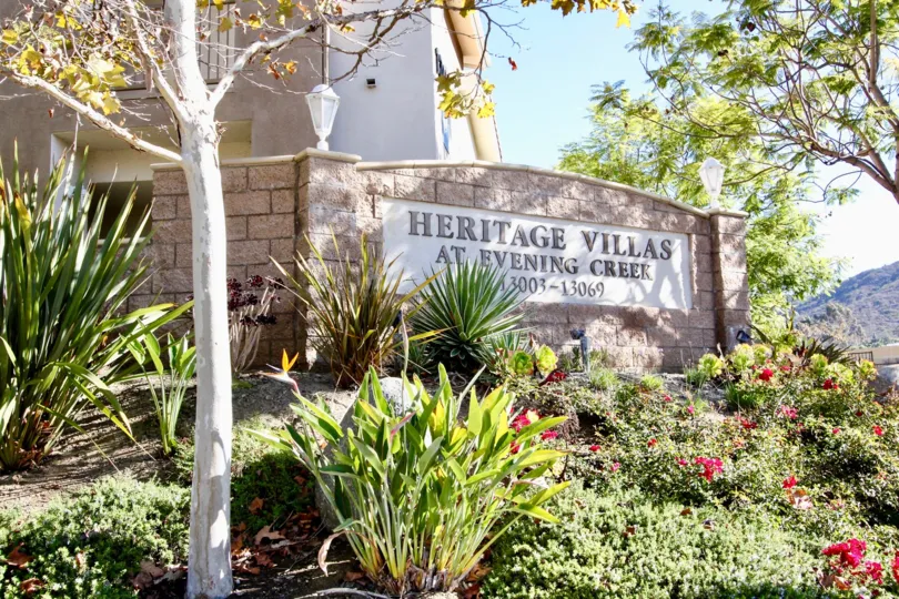 Address locator for Heritage Villas showing beautiful landscaping