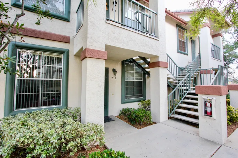 Hilltop's two story condominiums with attached stairways in Rancho Bernardo California