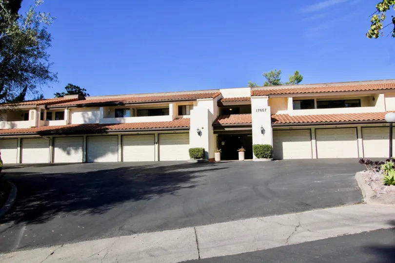 The garage view of a building in Oaks North Village in Rancho Bernardo CA.