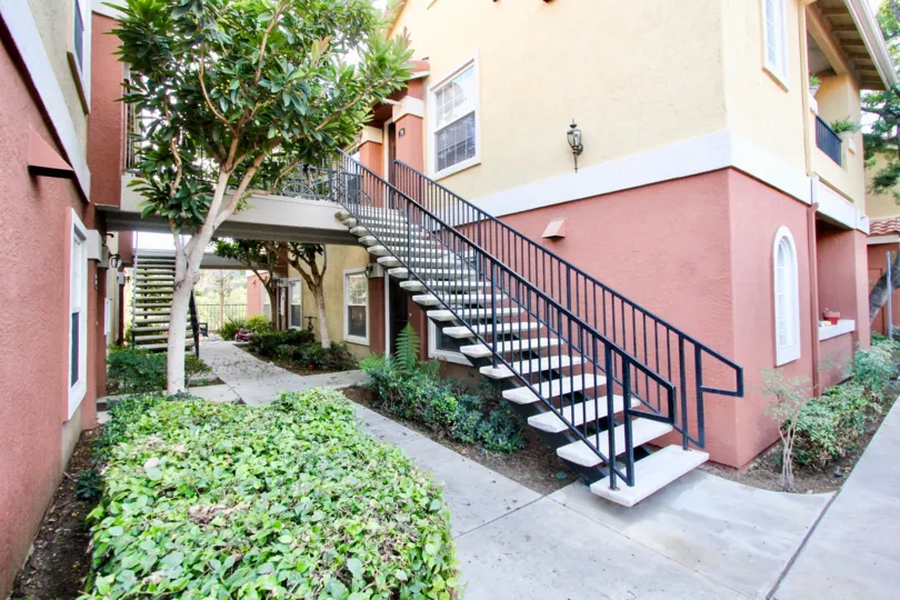 Black iron stairway near residence at Sabre Terrace in Rancho Bernardo CA