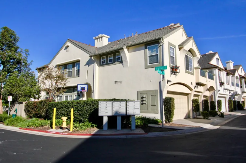 Two story housing with silver mail boxes at Sitella in Rancho Bernardo California