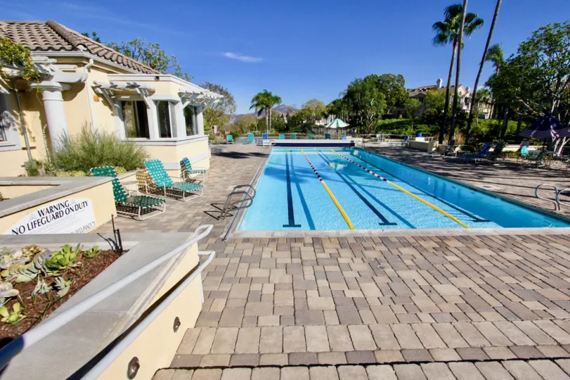 In Villa of Vista Del Lago, Has swimming pool to training with warning board