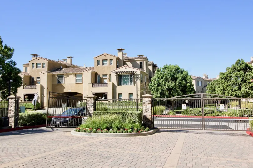 Gated entrance to Corte Bella community in San Marcos, California