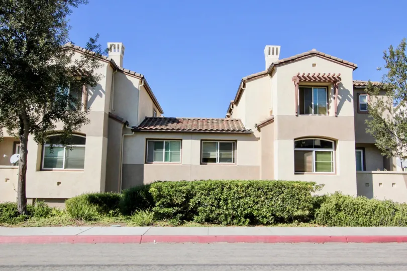Driveway near residential buildings at Corte Bella in San Marcos California