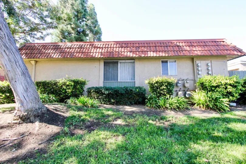 A sunny day in the area of Lake Park terrace, ourside, condo, grass, tree, woindow, roof