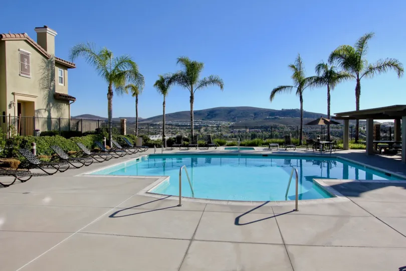 Giant pool overlooking a valley at Larkspur Heights in San Marcos CA