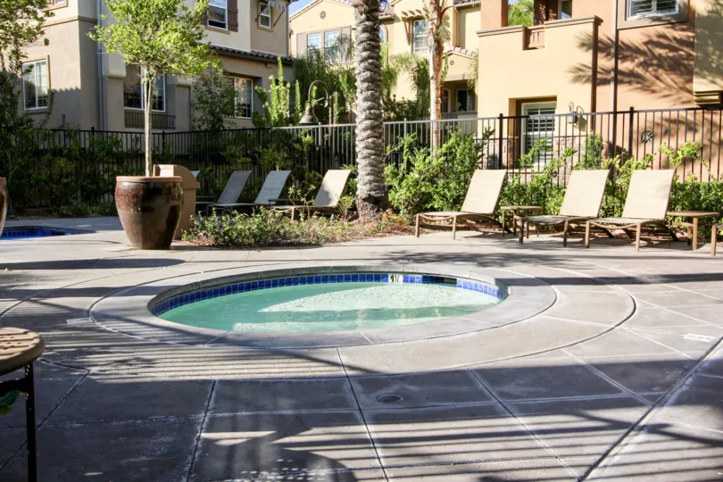 Round shaped hot tub inside Magnolia in San Marcos CA
