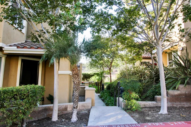 Sidewalk between residential units in Morgans Corner at San Marcos CA