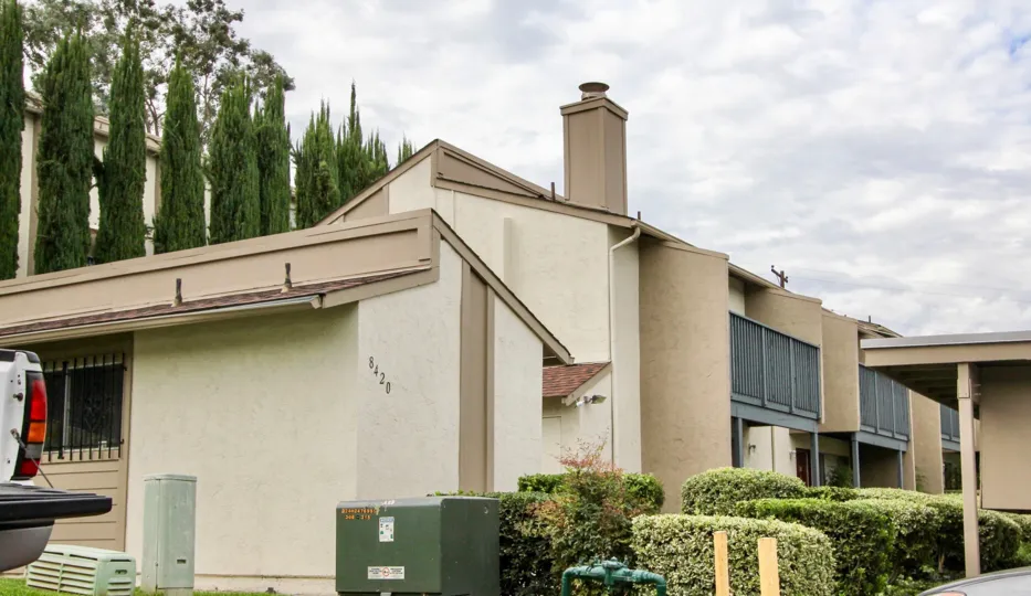 The back of the community is secluded and filled with greenery at Fanita Rancho in Santee, California.