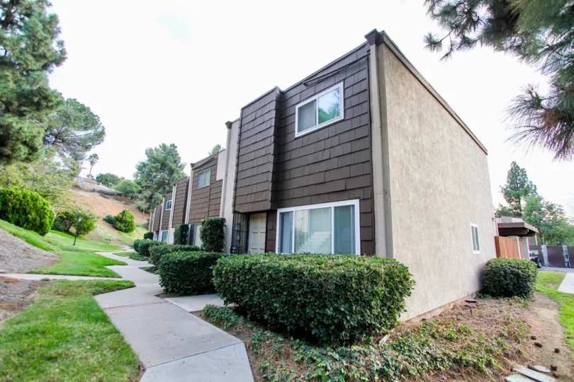Walkway along side of buildings at Rio Terrace in Santee California