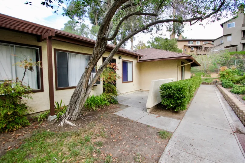 A view of a motel-like building in the Sunset Greens community of Santee, California