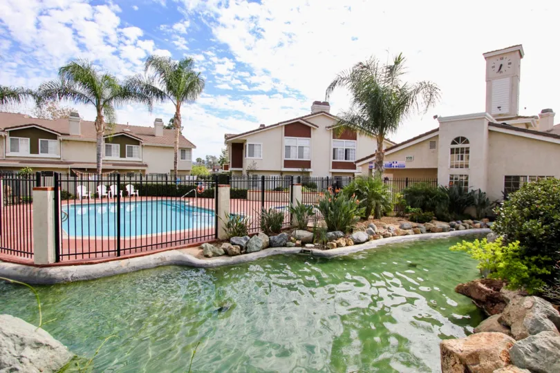 Pond and swimming pool at The Lakes in Santee California