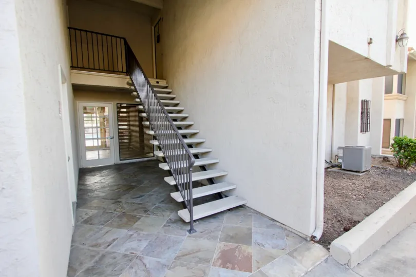 A view of some apartment stairs in the Towne Villas community of Santee, California