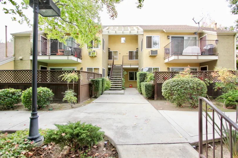 A front view of an apartment building in the Canyon Villas community in Spring Valley, California