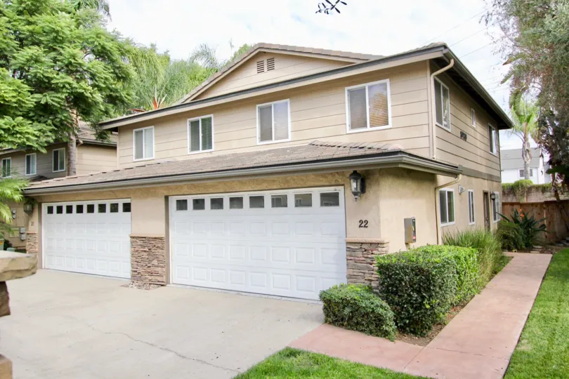Front garage and open space view of Lamar Square community, Spring Valley, CA