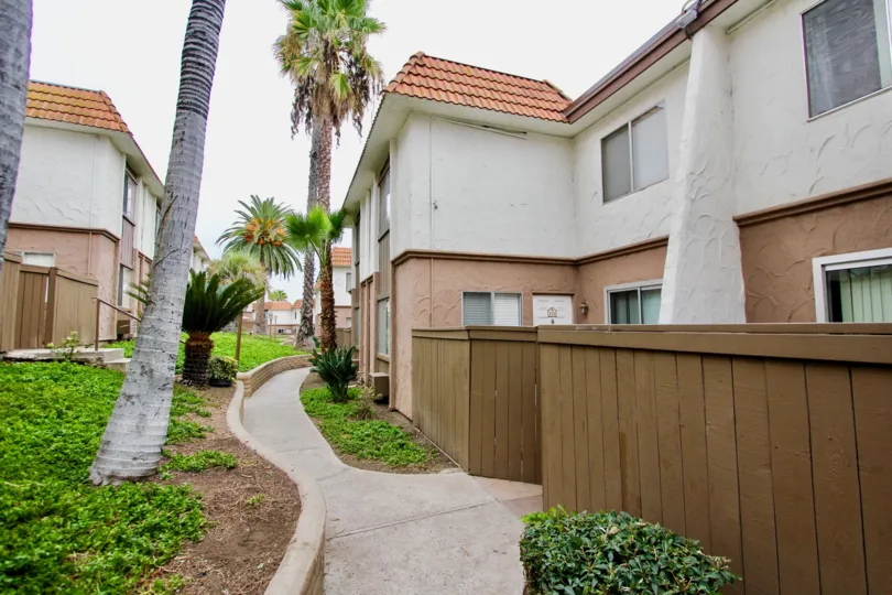 Gorgeous walkway to the Spanish style apartments of Terrazzo in Spring Valley, California.